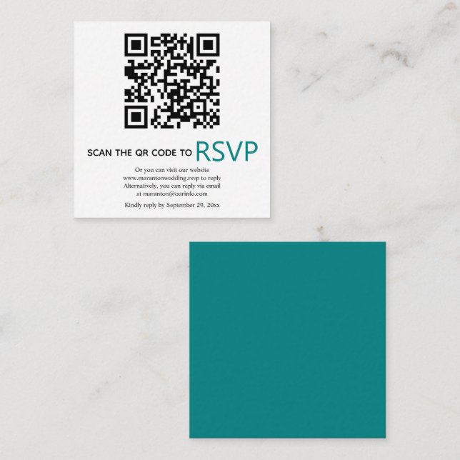 Cartão De Informações Código QR on-line RSVP casamento azul teórico mode (Frente/Verso)