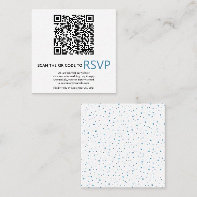Cartão De Informações Código QR online RSVP Blue confetti casamento (Frente/Verso)