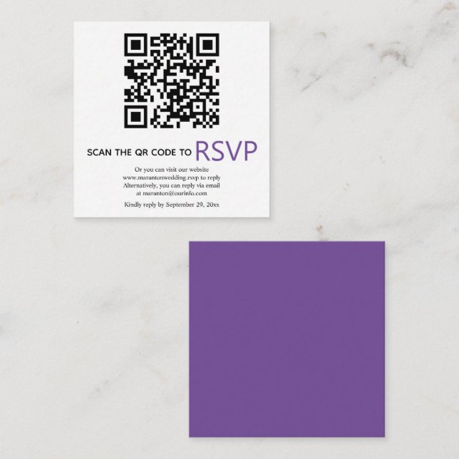 Cartão De Informações Código QR online RSVP casamento roxo moderno Enclo (Frente/Verso)