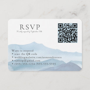 Cartão De Informações Código QR Online RSVP de Cor de Água Azul Casado