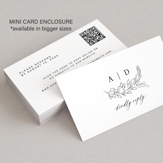Cartão De Informações código QR preto e branco monograma casamento site  (This is a SMALL enclosure card. Available in bigger sizes)