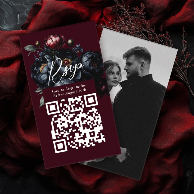 Cartão De Informações Código QR Red Dark Moody Gothic Wedding RSVP (Criador carregado)