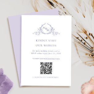 Cartão De Informações Código QR roxo Elegante monograma / RSVP on-line