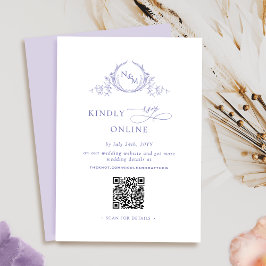 Cartão De Informações Código QR roxo Elegante monograma / RSVP on-line