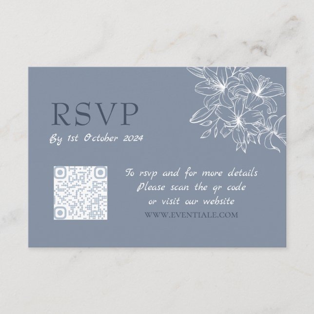 Cartão De Informações Código QR RSVP Azul Dusty (Frente)