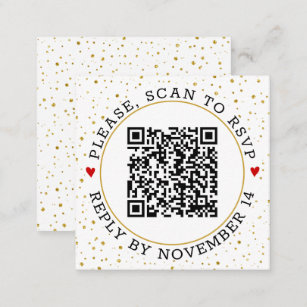 Cartão De Informações Código QR RSVP borda dourada e confete