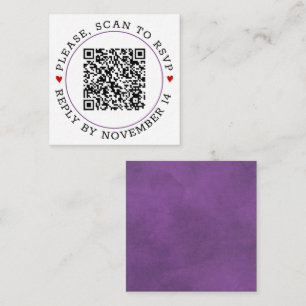Cartão De Informações Código QR RSVP borda roxa e corações casamento