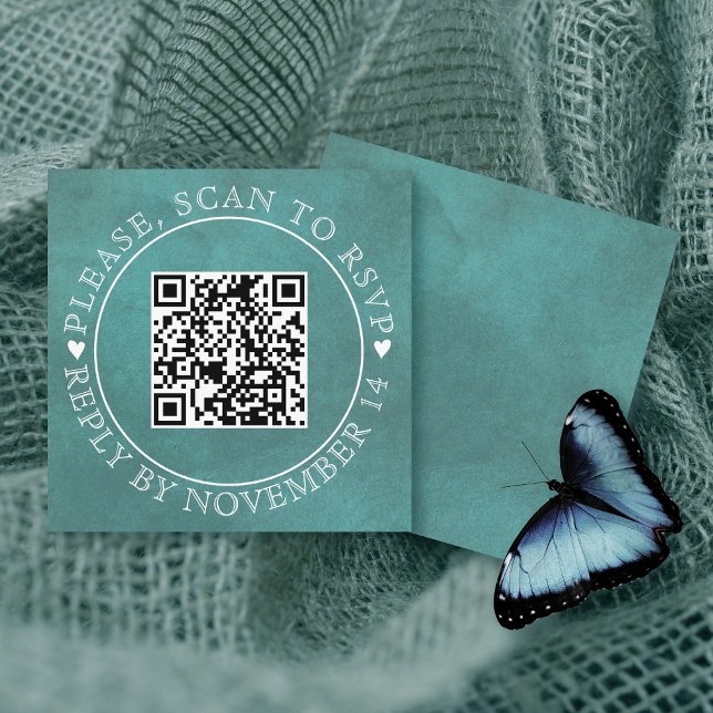 Cartão De Informações Código QR RSVP — casamento azul-lacrimogênio (Criador carregado)