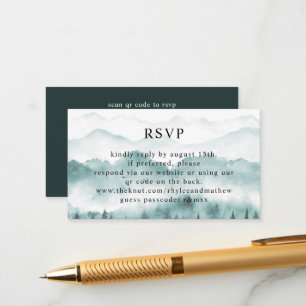 Cartão De Informações Código QR RSVP Casamento Rustic Mountain Pine