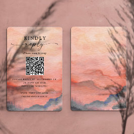 Cartão De Informações Código QR RSVP Casamento Sunset Mountain