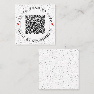 Cartão De Informações Código QR RSVP cinza borda e prata confetti