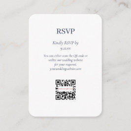 Cartão De Informações Código QR RSVP de Casamento Branco Azul Simples