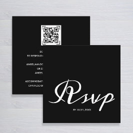 Cartão De Informações Código QR RSVP de Casamento Branco Preto Simples
