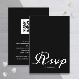 Cartão De Informações Código QR RSVP de Casamento Branco Preto Simples d