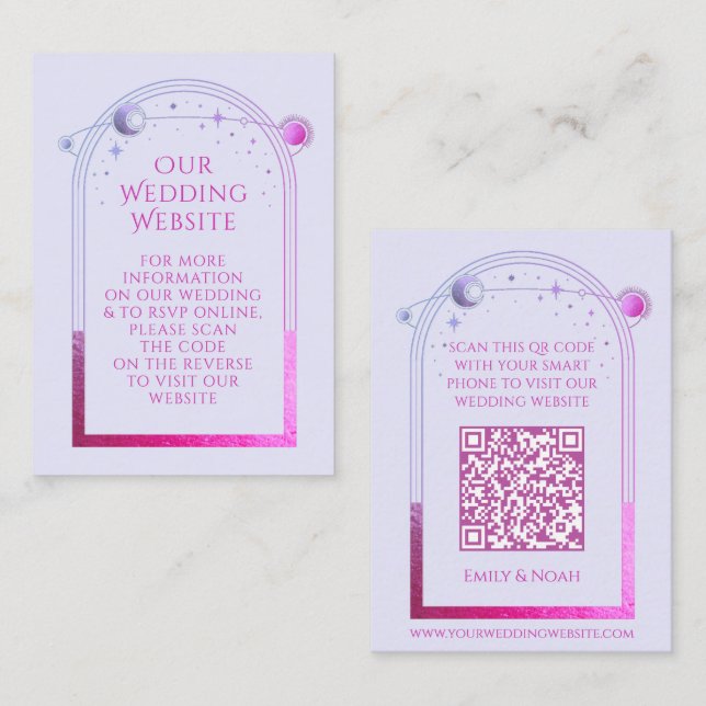 Cartão De Informações Código QR RSVP de Casamento de Lavanda Mística (Frente/Verso)