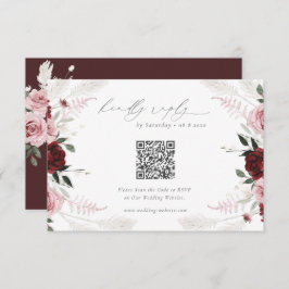 Cartão De Informações Código QR RSVP de Casamento Floral Burgundy