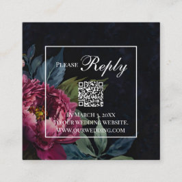 Cartão De Informações Código QR RSVP de Casamento floral cor-de-rosa-esc