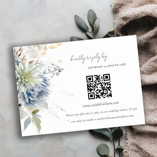 Cartão De Informações Código QR RSVP de Casamento Floral Suculente Verde (Criador carregado)
