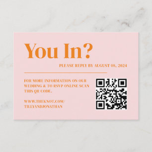 Cartão De Informações Código QR RSVP de Casamento Retro Rosa e Laranja