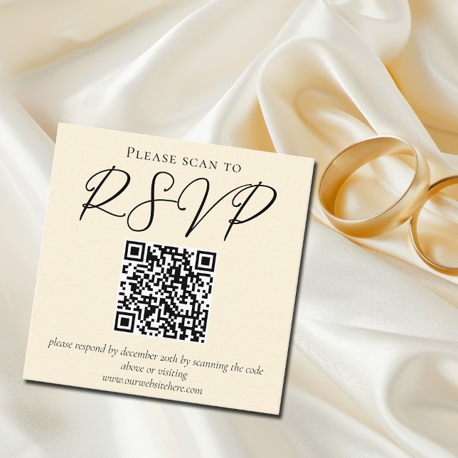 Cartão De Informações Código QR RSVP de Casamento Simples de Ivory (Criador carregado)