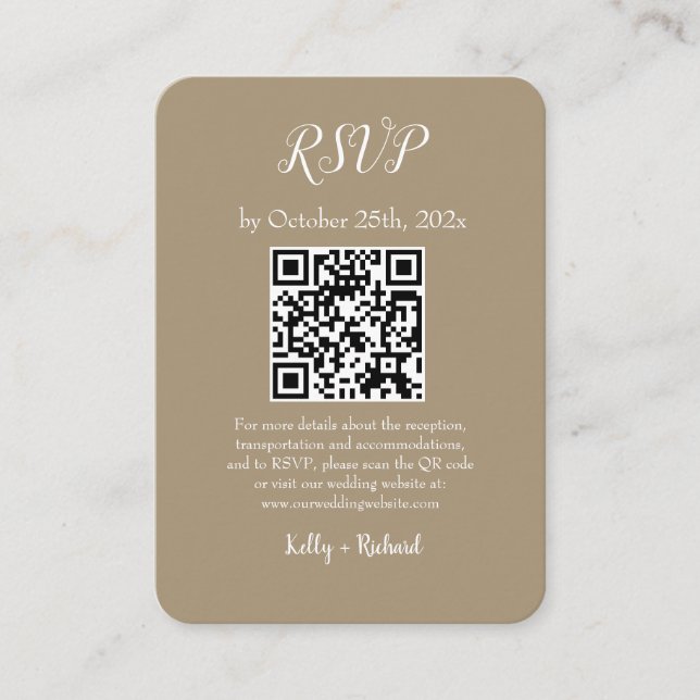 Cartão De Informações Código QR RSVP de Casamento Vertical Pequeno Casta (Frente)