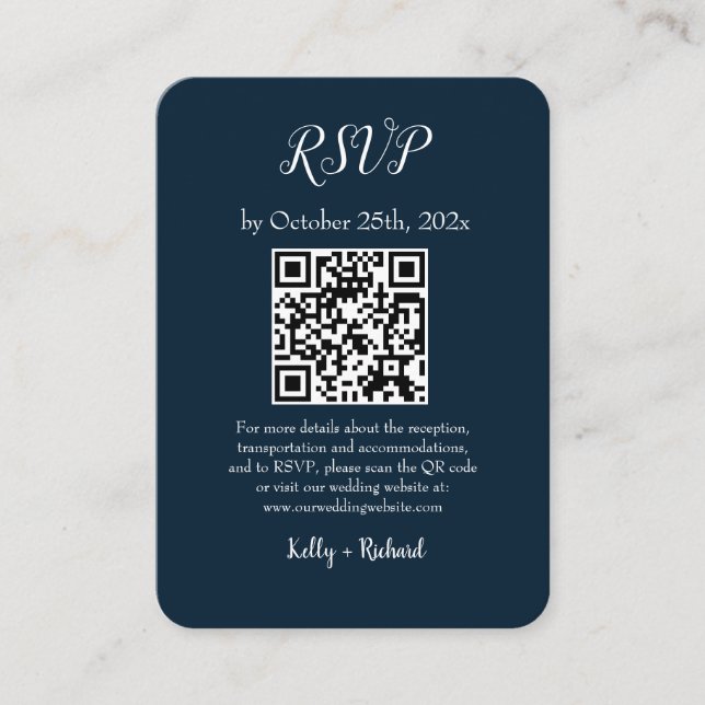 Cartão De Informações Código QR RSVP de Casamento Vertical Pequeno marin (Frente)
