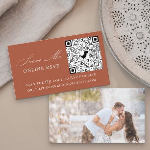 Cartão De Informações Código QR RSVP de Foto Online Terracota Casamento