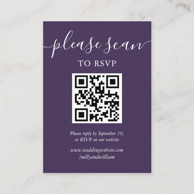 Cartão De Informações Código QR RSVP de Script Puro (Frente)