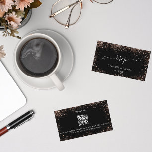 Cartão De Informações Código QR RSVP do site de casamento ouro rosa pret