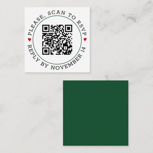 Cartão De Informações Código QR RSVP e casamento verde esmeralda (Frente/Verso)