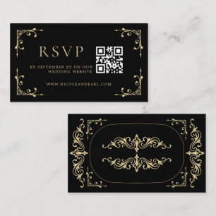 Cartão De Informações Código Qr RSVP Elegante Deco Dourado Casamento Ret