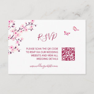 Cartão De Informações Código QR RSVP Flor de Cerejeira
