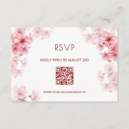 Cartão De Informações Código QR | RSVP Flor de Cerejeira Aquarela