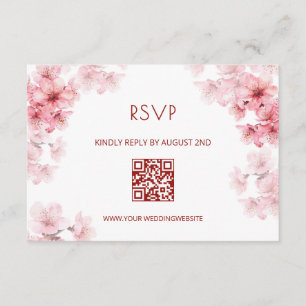 Cartão De Informações Código QR RSVP Flor de Cerejeira Aquarela