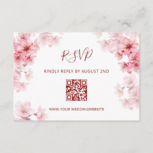 Cartão De Informações Código QR RSVP Flor de Cerejeira Aquarela