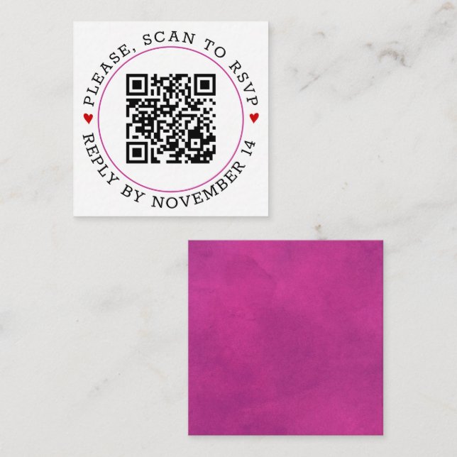 Cartão De Informações Código QR RSVP fuchsia fronteira rosa, casamento d (Frente/Verso)