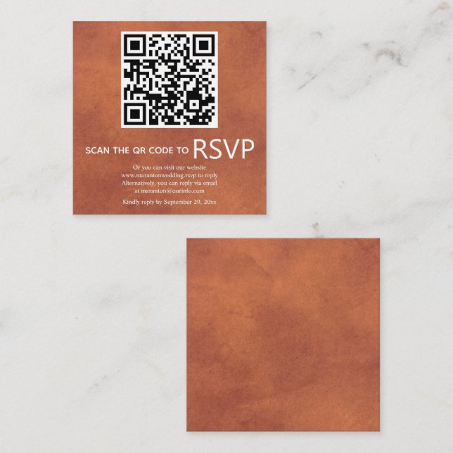 Cartão De Informações Código QR: RSVP manchado casamento de terracotta (Frente/Verso)