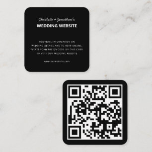 Cartão De Informações Código QR RSVP Online Casamento Site Preto Simples