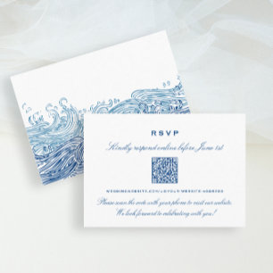 Cartão De Informações Código QR RSVP Online de Casamento de Ondas no Oce