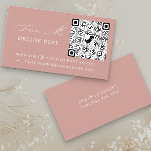 Cartão De Informações Código QR RSVP online Site de casamento em Rose Go