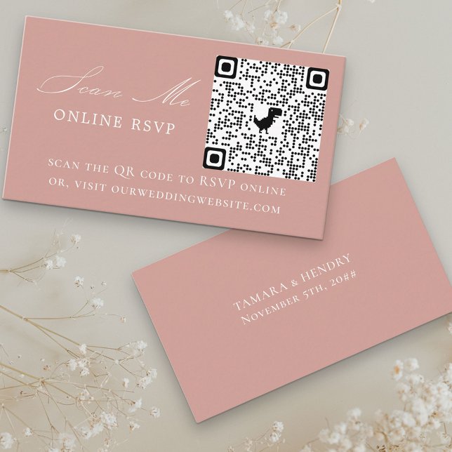 Cartão De Informações Código QR RSVP online Site de casamento em Rose Go (Criador carregado)