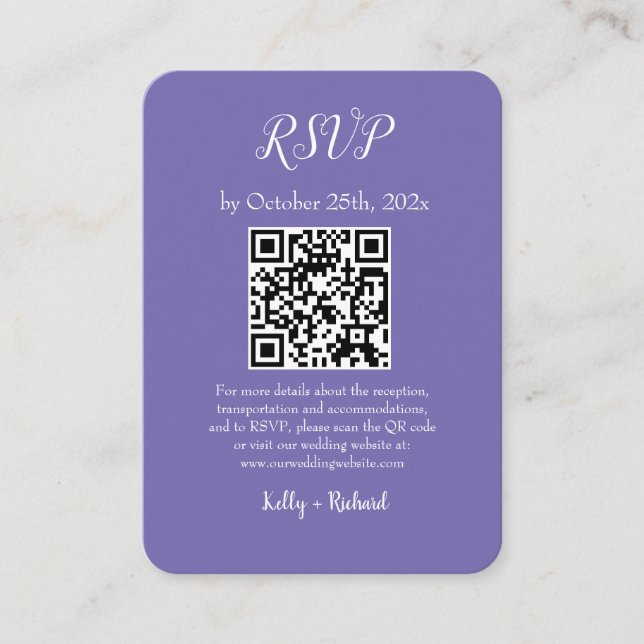 Cartão De Informações Código QR RSVP RSVP de Casamento Vertical Puro (Frente)