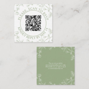 Cartão De Informações Código QR RSVP, Sage green blossomes floral casame