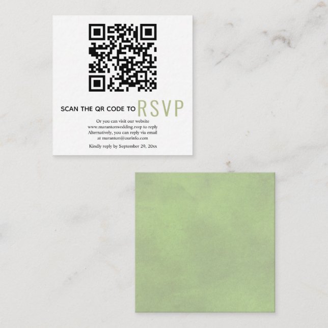 Cartão De Informações Código QR: Sage RSVP Sage Green Casamento C (Frente/Verso)