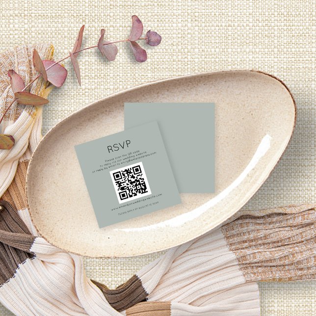 Cartão De Informações Código QR Silvery Sage Green Wedding RSVP Gabinete (Criador carregado)