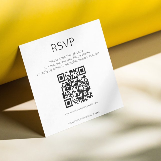 Cartão De Informações Código QR Simples - RSVP de Casamento Branco Preto (Criador carregado)