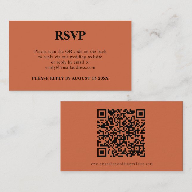 Cartão De Informações Código QR Simples Terracotta Wedding RSVP (Frente/Verso)