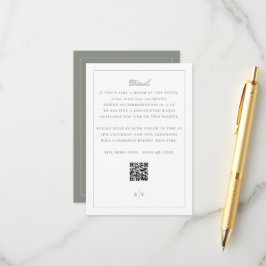 Cartão De Informações Código QR Verde Sage Formal para Casamento