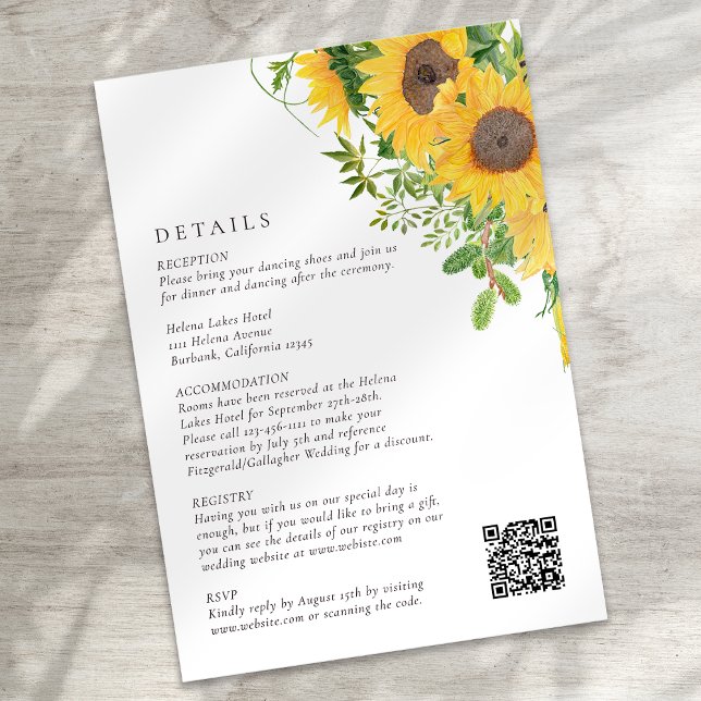Cartão De Informações Código Rustic Sunflower Floral QR Casamento (Criador carregado)