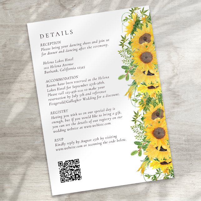 Cartão De Informações Código Rustic Sunflower Floral QR Casamento (Criador carregado)